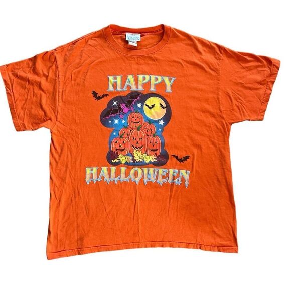 VTG Basic Editions Unisex Orange Halloween Spooky Short Sleeve Shirt - Size XL - Picture 1 of 5